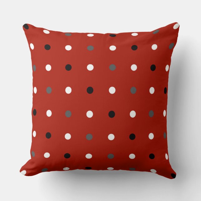 turkey red , grey and  white dots cushion (Front)
