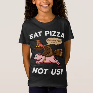 Turkey Rides Pig Eat Pizza Vegan Funny Thanksgivin T-Shirt