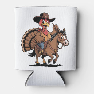Turkey Riding a Horse Cowboy Turkey thanksgiving Can Cooler