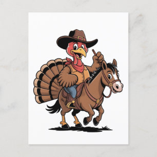 Turkey Riding a Horse Cowboy Turkey thanksgiving Invitation Postcard