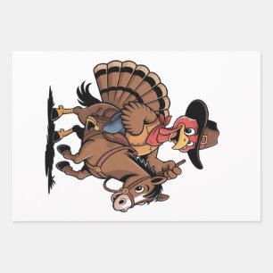 Turkey Riding a Horse Cowboy Turkey thanksgiving Wrapping Paper Sheet