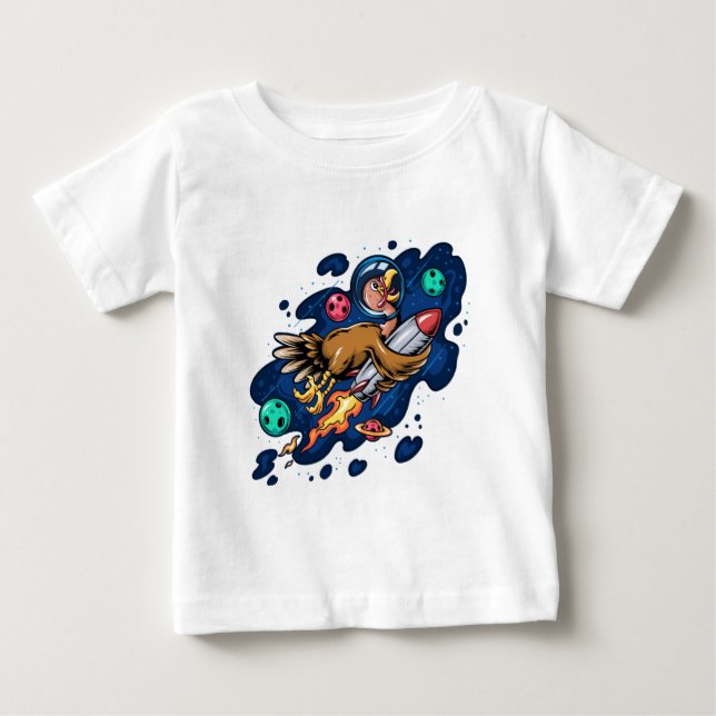 Turkey Riding a Space Rocket at High Speed Baby T-Shirt (Front)