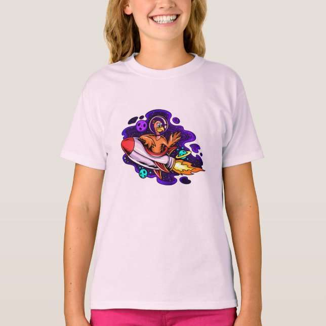 Turkey Riding A Space Rocket  T-Shirt (Front)