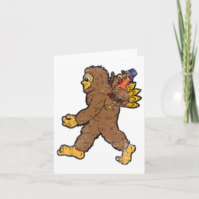 Turkey Riding Bigfoot Thanksgiving Day Funny Sasqu Card (Front)