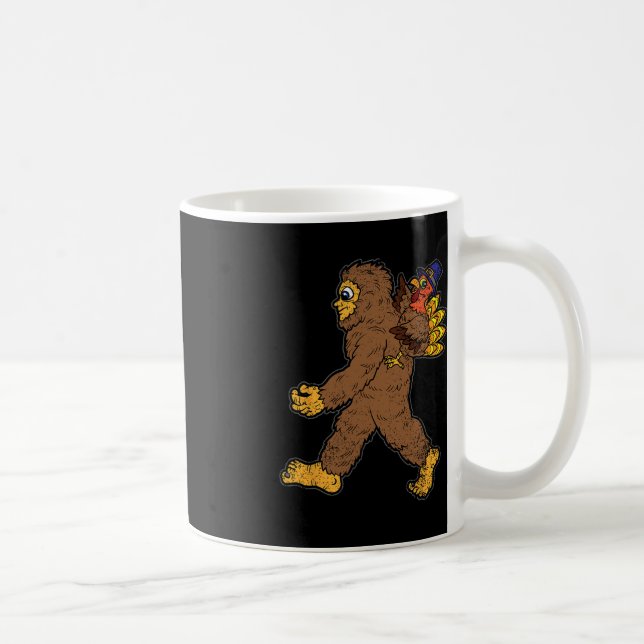 Turkey Riding Bigfoot Thanksgiving Day Funny Sasqu Coffee Mug (Right)