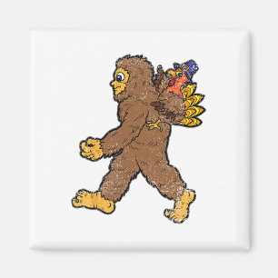 Turkey Riding Bigfoot Thanksgiving Day Funny Sasqu Magnet