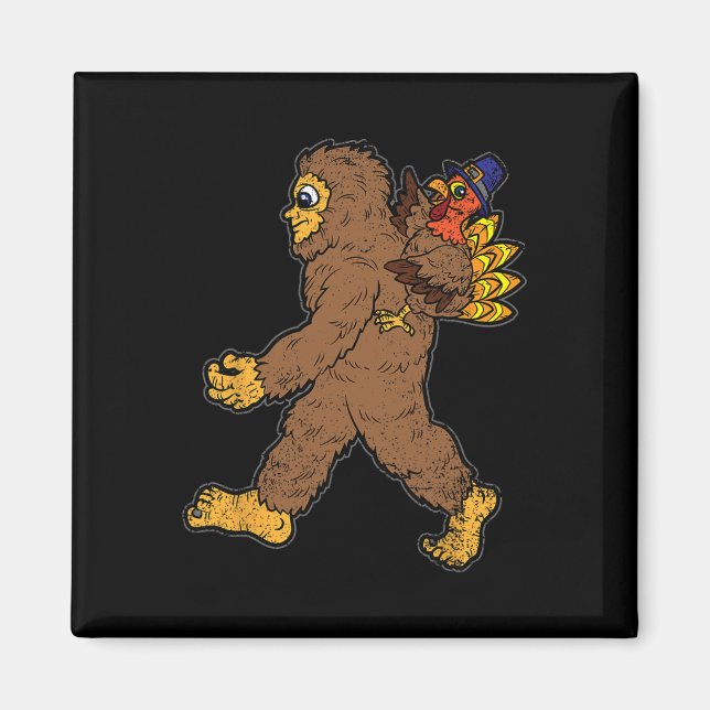 Turkey Riding Bigfoot Thanksgiving Day Funny Sasqu Magnet (Front)