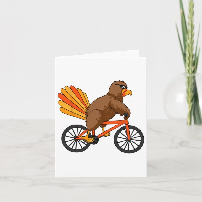 Turkey Riding Bike Thanksgiving Day Cool Bicycle A Card (Front)