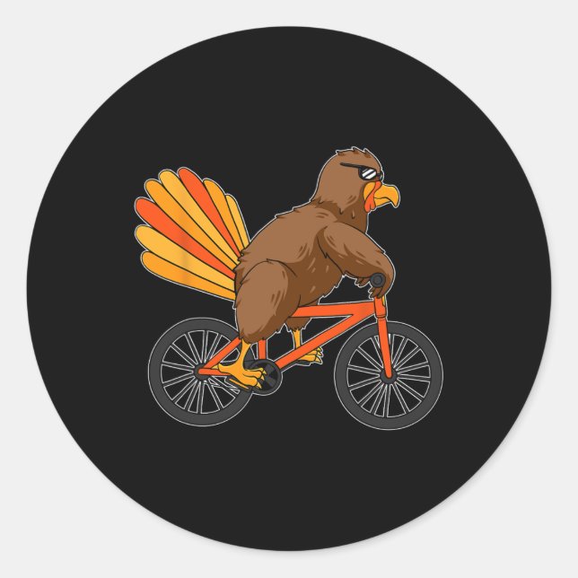 Turkey Riding Bike Thanksgiving Day Cool Bicycle A Classic Round Sticker (Front)