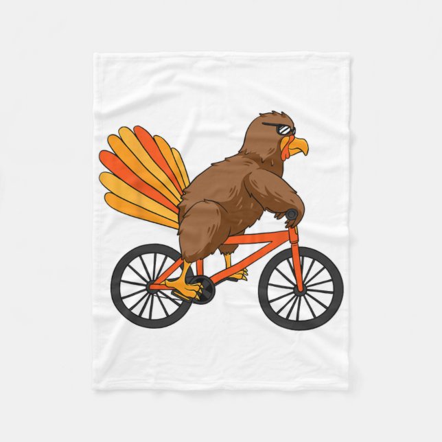 Turkey Riding Bike Thanksgiving Day Cool Bicycle A Fleece Blanket (Front)
