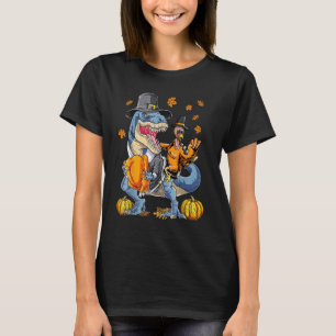 Turkey Riding Dinosaur rex Thanksgiving Pilgrim B T-Shirt