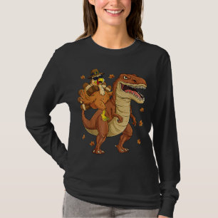 Turkey Riding Dinosaur T rex Boys Kids Funny Thank T-Shirt