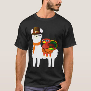 Turkey Riding llama Alpaca Pilgrim thanksgiving Au T-Shirt