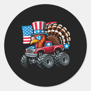 Turkey Riding Monster Truck 4th Of July Classic Round Sticker