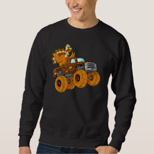 Turkey Riding Monster Truck Thanksgiving Day Boys Sweatshirt