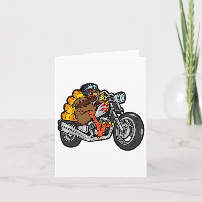 Turkey Riding Motorcycle Thanksgiving Day Cool Fal Card (Front)