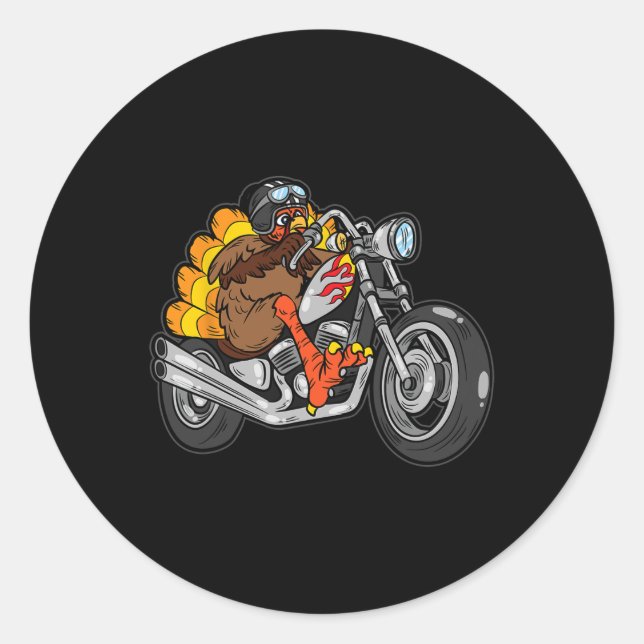 Turkey Riding Motorcycle Thanksgiving Day Cool Fal Classic Round Sticker (Front)