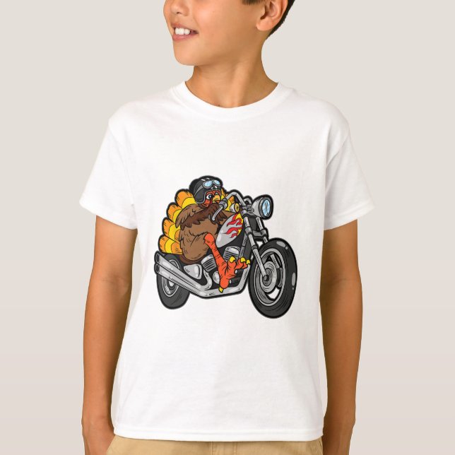 Turkey Riding Motorcycle Thanksgiving Day Cool Fal T-Shirt (Front)