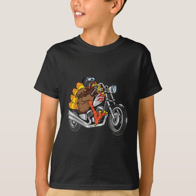 Turkey Riding Motorcycle Thanksgiving Day Cool Fal T-Shirt (Front)