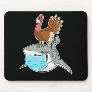 Turkey Riding Shark Face-Mask Funny Animal Mouse Mat