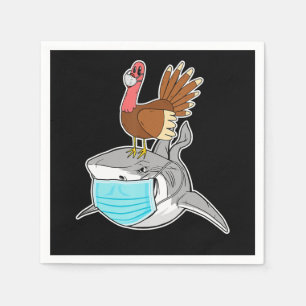 Turkey Riding Shark Face-Mask Funny Animal Napkin