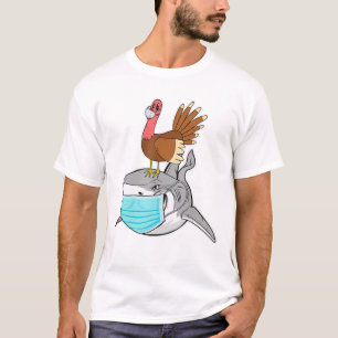 Turkey Riding Shark Face-Mask Funny Animal T-Shirt