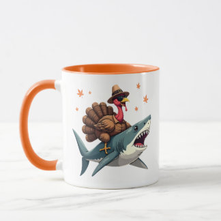 Turkey Riding Shark Funny Thanksgiving  Mug
