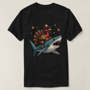 Turkey Riding Shark Funny Thanksgiving  T-Shirt