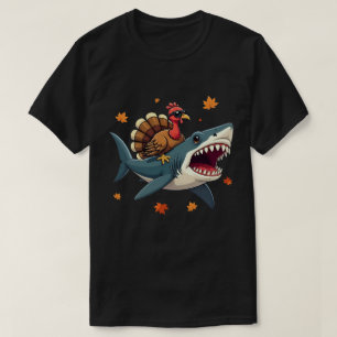 Turkey Riding Shark Funny Thanksgiving  T-Shirt