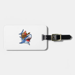 Turkey Riding Shark Thanksgiving Gift For Kids Boy Luggage Tag