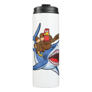 Turkey Riding Shark Thanksgiving Gift For Kids Boy Thermal Tumbler