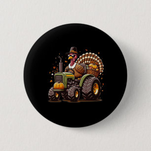 Turkey Riding Tractor Boys Kids Happy Thanksgiving 6 Cm Round Badge
