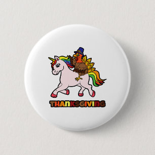 Turkey Riding Unicorn Thanksgiving Day Magical Fal 6 Cm Round Badge