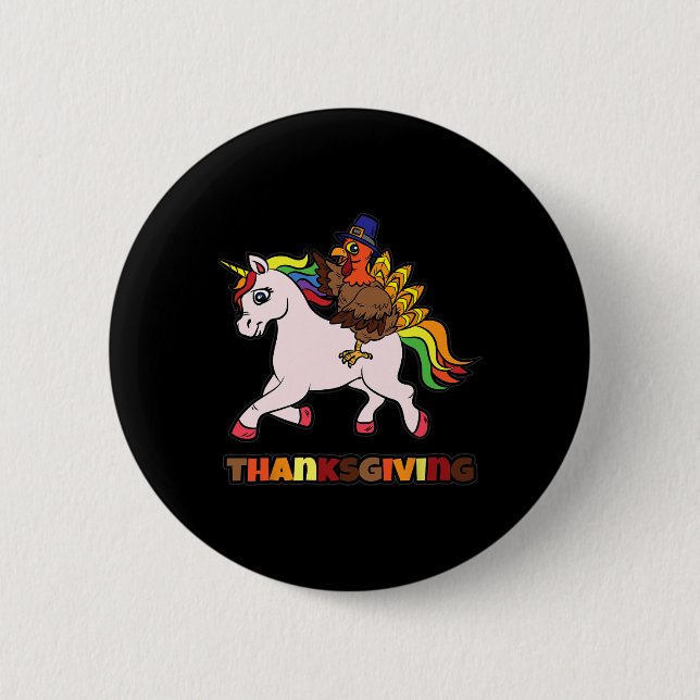 Turkey Riding Unicorn Thanksgiving Day Magical Fal 6 Cm Round Badge (Front)