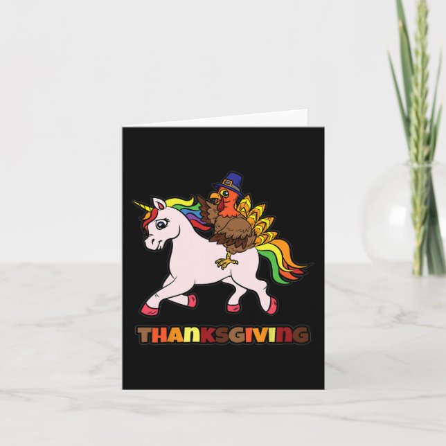 Turkey Riding Unicorn Thanksgiving Day Magical Fal Card (Front)