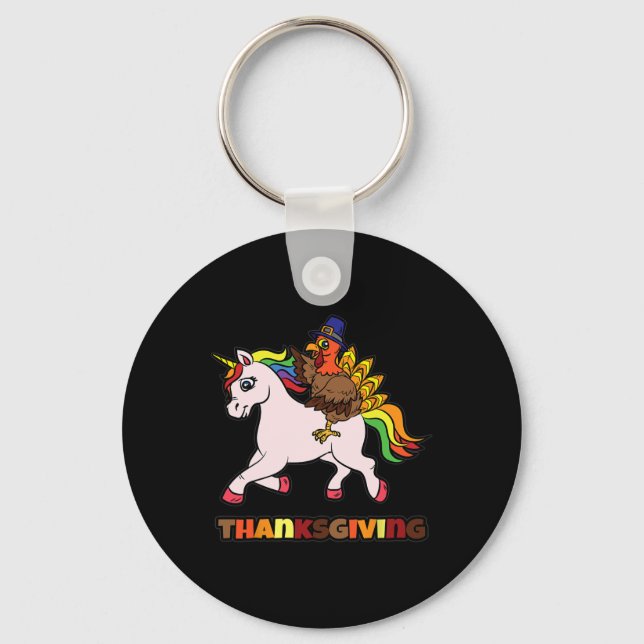 Turkey Riding Unicorn Thanksgiving Day Magical Fal Key Ring (Front)