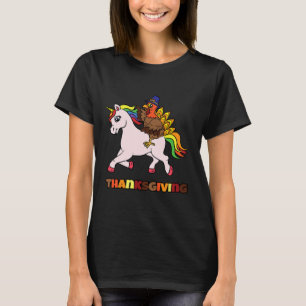 Turkey Riding Unicorn Thanksgiving Day Magical Fal T-Shirt