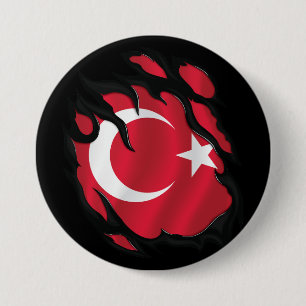 Turkey Ripped Flag 7.5 Cm Round Badge