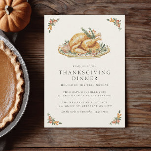 Turkey Roast Rustic Cozy Thanksgiving Dinner Invitation