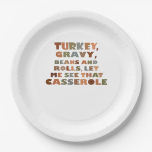 Turkey Rolls Casserole, Thanksgiving Retro Funny F Paper Plate