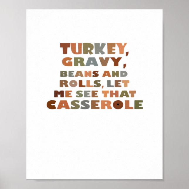 Turkey Rolls Casserole, Thanksgiving Retro Funny F Poster (Front)