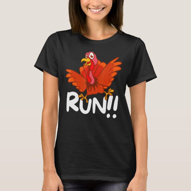 Turkey Run  Adult Running Face Turkey Trot Costume T-Shirt (Front)