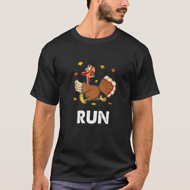 Turkey Run Costume Thanksgiving Running Turkey Tro T-Shirt (Front)