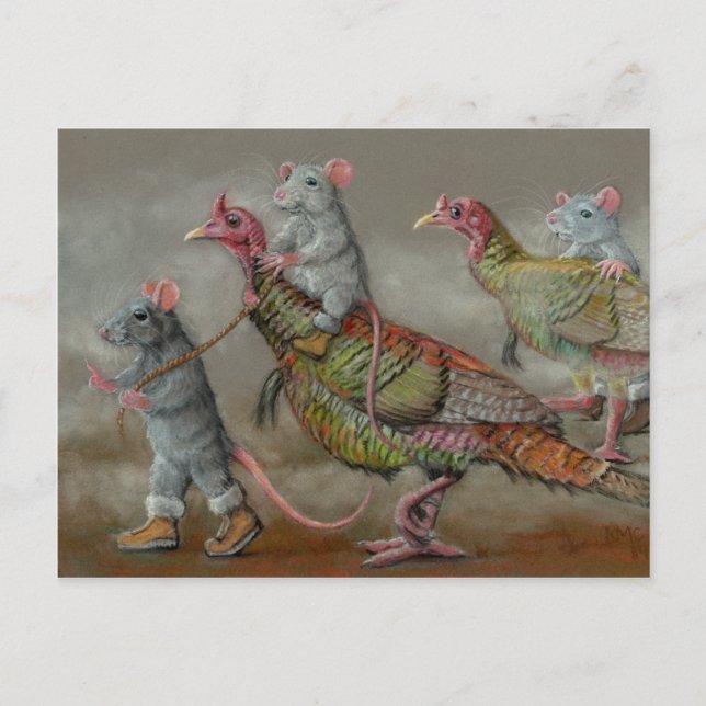 Turkey run rats wild Thanksgiving kmcoriginals Holiday Postcard (Front)