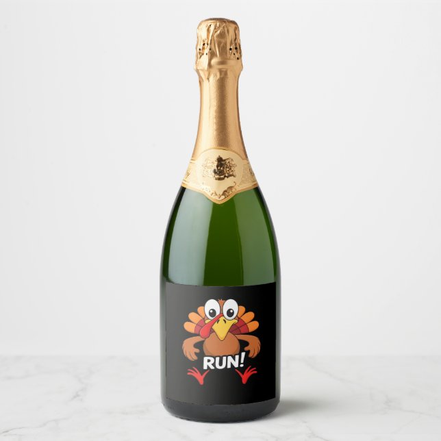 Turkey Run Thanksgiving Running Classic T-Shirt Sparkling Wine Label (Front)