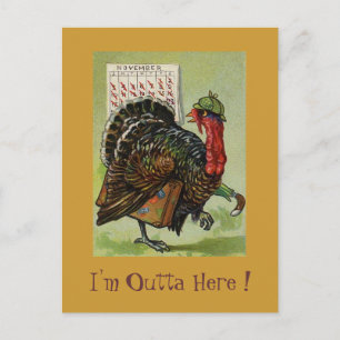 Turkey Running Away Thanksgiving Postcard