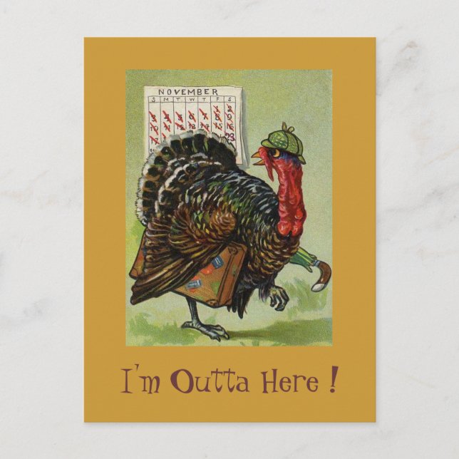 Turkey Running Away Thanksgiving Postcard (Front)