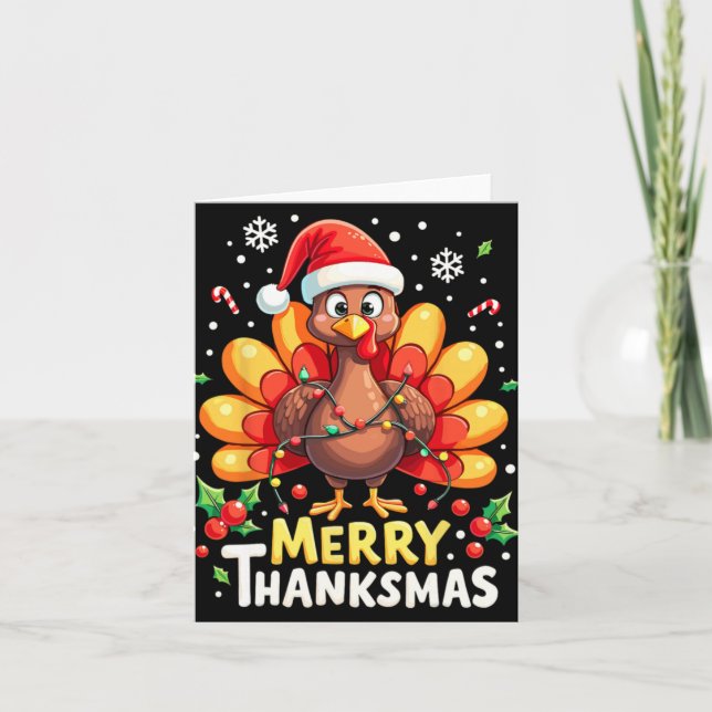 Turkey Santa Happy Merry Thanksmas Thanksgiving Ch Card (Front)