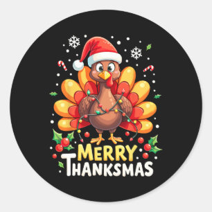 Turkey Santa Happy Merry Thanksmas Thanksgiving Ch Classic Round Sticker