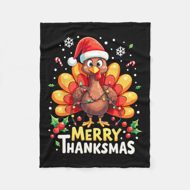Turkey Santa Happy Merry Thanksmas Thanksgiving Ch Fleece Blanket (Front)